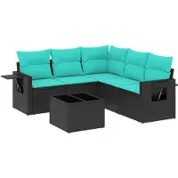 Syfax Ensemble de canapé de jardin 6 pcs avec coussins noir résine tressée