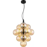 Globo Lighting Lampe pendante noire Conor avec verre ambré