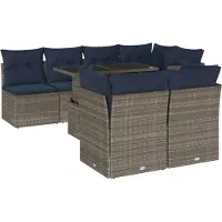 Syfax Ensemble de canapé de jardin 8 pcs avec coussins gris résine tressée