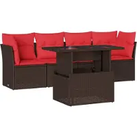 Syfax Ensemble de canapé de jardin 5 pcs avec coussins marron résine tressée