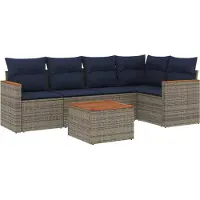 Syfax Ensemble de canapé de jardin 6 pcs avec coussins gris résine tressée
