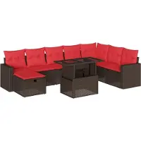 Syfax Ensemble de canapé de jardin 9 pcs avec coussins marron résine tressée