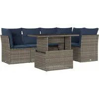 Syfax Ensemble de canapé de jardin 6 pcs avec coussins gris résine tressée