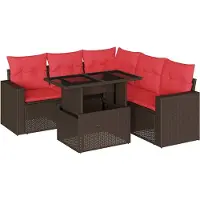 Syfax Ensemble de canapé de jardin 6 pcs avec coussins marron résine tressée