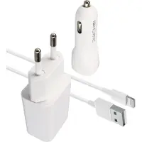 Avizar , kit chargeur bloc d'alimentation & voiture PD 3.0 2,1 A avec câble Lightning, blanc