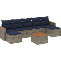 Syfax Ensemble de canapé de jardin 8 pcs avec coussins gris résine tressée