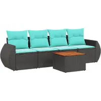 Syfax Ensemble de canapé de jardin 5 pcs avec coussins noir résine tressée
