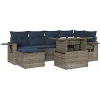 Syfax Ensemble de canapé de jardin 7 pcs avec coussins gris résine tressée