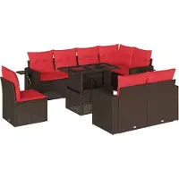 Syfax Ensemble de canapé de jardin 9 pcs avec coussins marron résine tressée