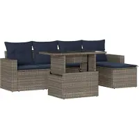 Syfax Ensemble de canapé de jardin 6 pcs avec coussins gris résine tressée