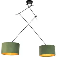 QAZQA Suspension noire avec abat-jour en velours vert et or 35 cm 2 lumières - Blitz