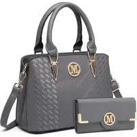Sonstiges Miss Lulu Femme Set Sac à main Gris Cuir synthétique Sac à anses Sac à bandoulière Porte-monnaie