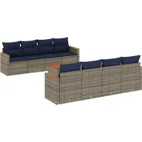 Syfax Ensemble de canapé de jardin 9 pcs avec coussins gris résine tressée