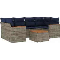 Syfax Ensemble de canapé de jardin 7 pcs avec coussins gris résine tressée