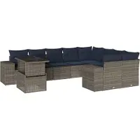 Syfax Ensemble de canapé de jardin 10 pcs avec coussins gris résine tressée