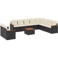 vidaXL Ensemble de salon de jardin 11 pièces avec coussins noir poly rotin