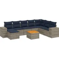 Syfax Ensemble de canapé de jardin 9 pcs avec coussins gris résine tressée