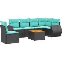 Syfax Ensemble de canapé de jardin 7 pcs avec coussins noir résine tressée