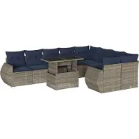 Syfax Ensemble de canapé de jardin 10 pcs avec coussins gris résine tressée