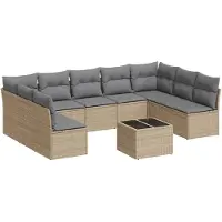 vidaXL Ensemble de salon de jardin 10 pièces avec coussins Beige Poly Rattan