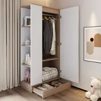 MODFU Armoire 2 Portes Avec Tiroir, Espace De Rangement Optimisé Et Structure Bois+MDF, Idéale Pour Chambre - 70x40x170 cm Blanc