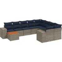 Syfax Ensemble de canapé de jardin 10 pcs avec coussins gris résine tressée