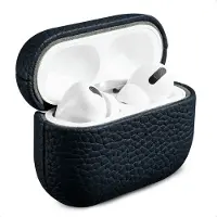 Accezz Coque en cuir véritable pour Apple AirPods Pro 2 - Bleu foncé