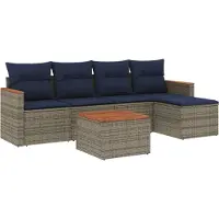Syfax Ensemble de canapé de jardin 6 pcs avec coussins gris résine tressée