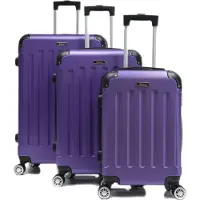 Cheffinger Valise de voyage valise 3 pièces coque dure trolley set valise bagage à main bagage sac de voyage lilas