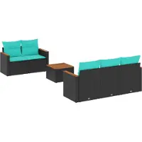 Syfax Ensemble de canapé de jardin 6 pcs avec coussins noir résine tressée