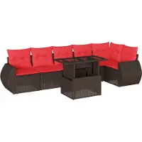 Syfax Ensemble de canapé de jardin 7 pcs avec coussins marron résine tressée