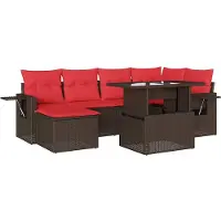 Syfax Ensemble de canapé de jardin 7 pcs avec coussins marron résine tressée