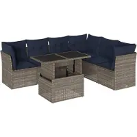 Syfax Ensemble de canapé de jardin 7 pcs avec coussins gris résine tressée