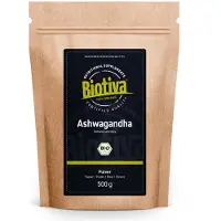 Biotiva Poudre d'ashwagandha Biotiva 500 g, issue de l'agriculture biologique