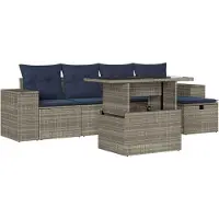 Syfax Ensemble de canapé de jardin 6 pcs avec coussins gris résine tressée
