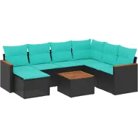 Syfax Ensemble de canapé de jardin 8 pcs avec coussins noir résine tressée