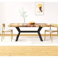 Prolenta Maison Exclusive - Table de salle à manger en bois ancien massif et piètement en acier, 180 cm