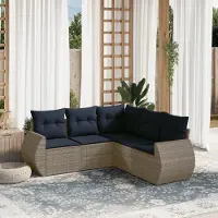Prolenta Maison Exclusive - Ensemble de salon de jardin 5 pièces avec coussins, gris, polyrotin