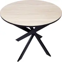 Skraut Home ZEN Table à manger ronde fixe, 90x90x77cm, Couleur chêne et noir, Pieds métalliques couleur noir laqué mat