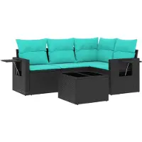 Syfax Ensemble de canapé de jardin 5 pcs avec coussins noir résine tressée