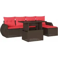 Syfax Ensemble de canapé de jardin 6 pcs avec coussins marron résine tressée