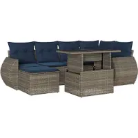 Syfax Ensemble de canapé de jardin 7 pcs avec coussins gris résine tressée