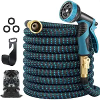 Strex Tuyau d’arrosage flexible extensible 15 m avec pistolet d’arrosage – extensible – avec raccords, crochet de suspension et sac de rangement