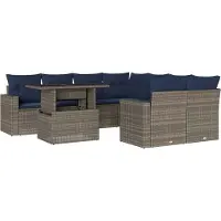 Syfax Ensemble de canapé de jardin 9 pcs avec coussins gris résine tressée