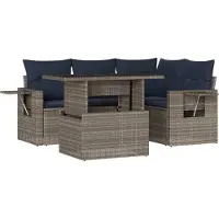 Syfax Ensemble de canapé de jardin 5 pcs avec coussins gris résine tressée