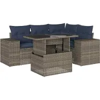 Syfax Ensemble de canapé de jardin 5 pcs avec coussins gris résine tressée