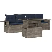 Syfax Ensemble de canapé de jardin 5 pcs avec coussins gris résine tressée