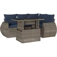Syfax Ensemble de canapé de jardin 5 pcs avec coussins gris résine tressée
