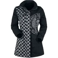 Rock Rebel by EMP Manteau d'hiver de - Veste Cloutée & Imprimée Noire/Grise - S - L - pour Femme - gris/noir - Taille S