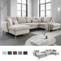 Miuform Scandic Lagom - Canapé d'angle avec fonction lit et coffre de lit U-FORM DROITE - 312x202 cm - Beige - Canapé-lit Canapé